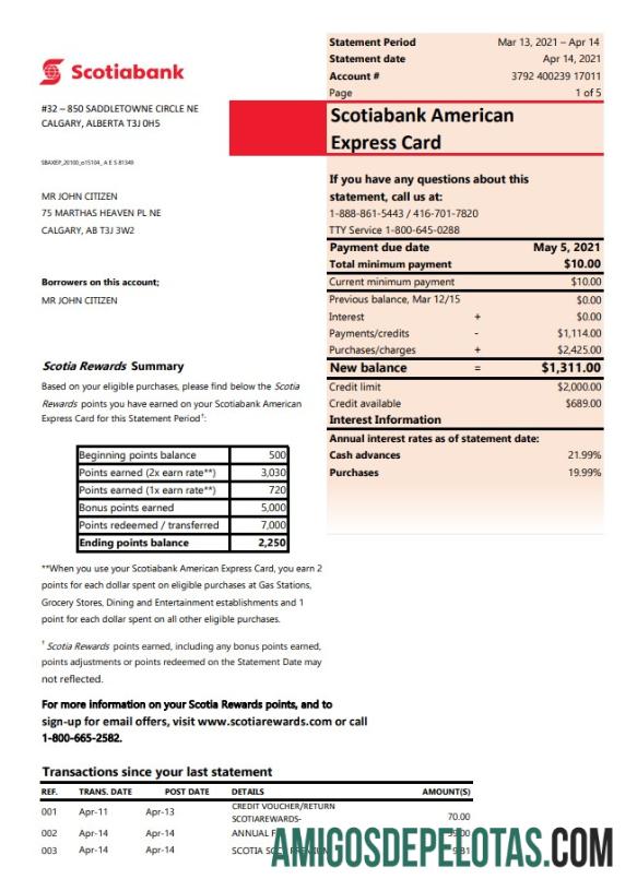 Canada Scotiabank Bank Statement (autosum) amostra